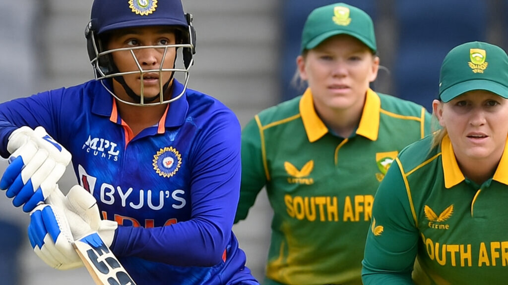Indian batter in action during the ICC Women’s World Cup 2025 clash against South Africa, captured mid-shot in Visakhapatnam