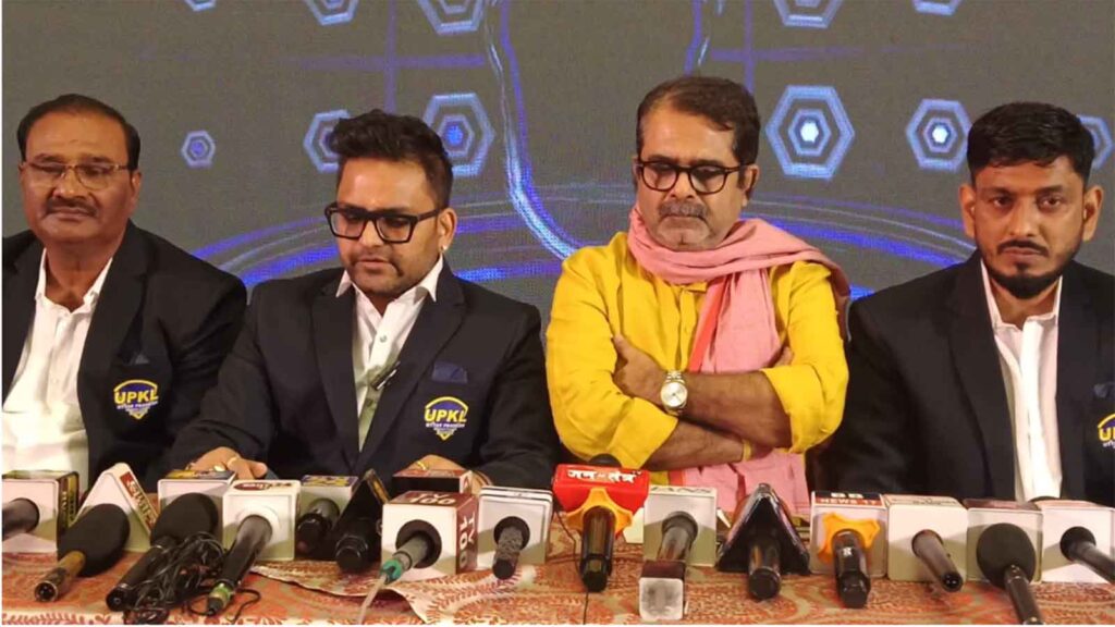 UP Kabaddi League Season 2 press conference in Greater Noida featuring league officials and dignitaries addressing the media